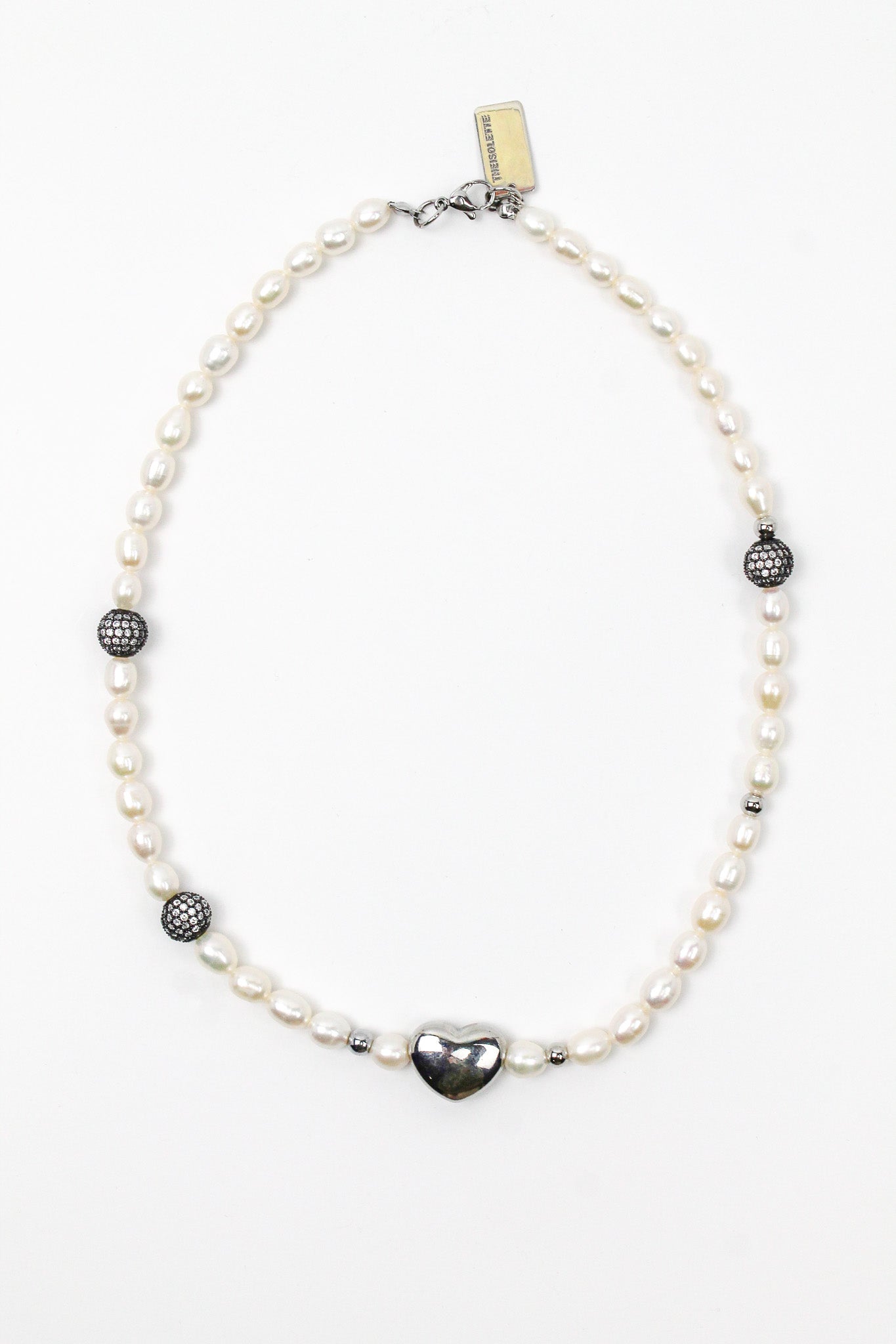 SILVER HEART with Pearls and Zirconia Beads Necklace
