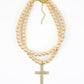 MORGANE Pearl Choker Big Cross Zirconia Pendant Necklace
