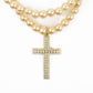 MORGANE Pearl Choker Big Cross Zirconia Pendant Necklace